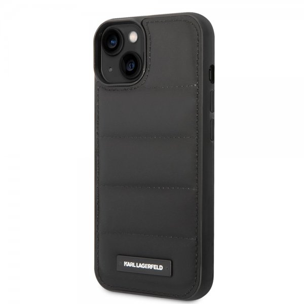 Karl Lagerfeld iPhone 14 Deksel Quilted Nylon Puffy Case Logo Plate Svart