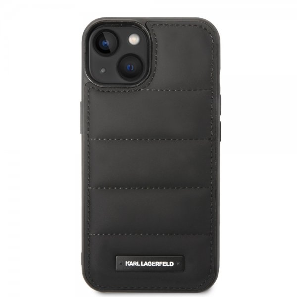 Karl Lagerfeld iPhone 14 Deksel Quilted Nylon Puffy Case Logo Plate Svart