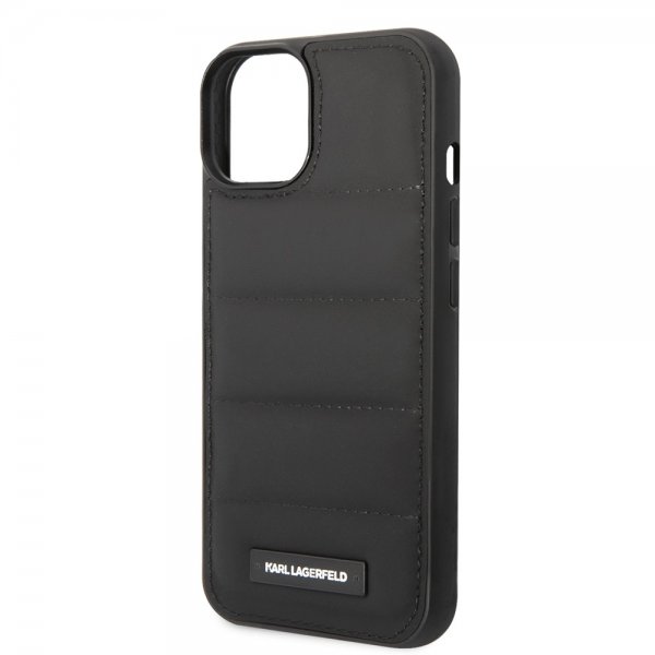 Karl Lagerfeld iPhone 14 Deksel Quilted Nylon Puffy Case Logo Plate Svart