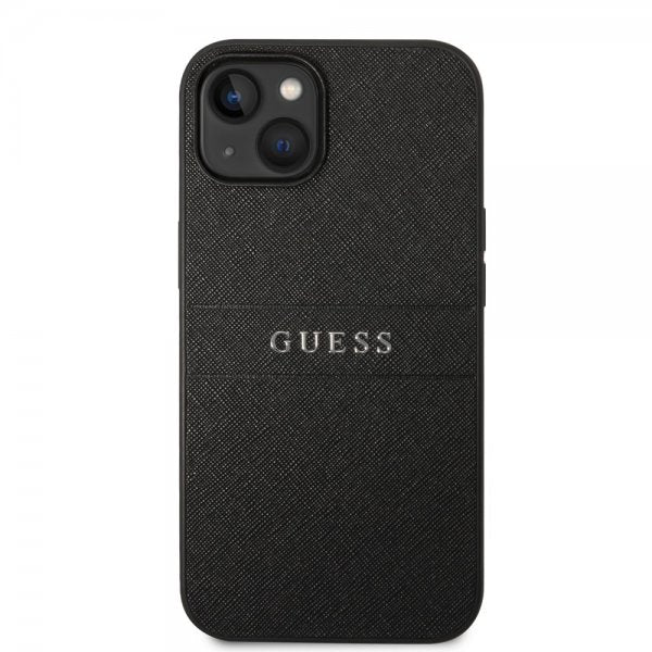 Guess iPhone 14 Deksel Saffiano Metal Logo Stripes Svart