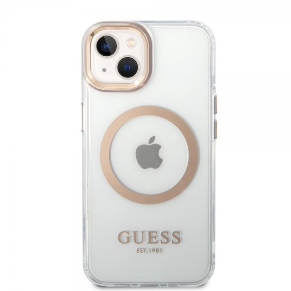 Guess iPhone 14 Deksel Transparent MagSafe Gull Transparent