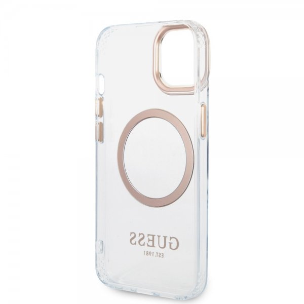 Guess iPhone 14 Deksel Transparent MagSafe Gull Transparent