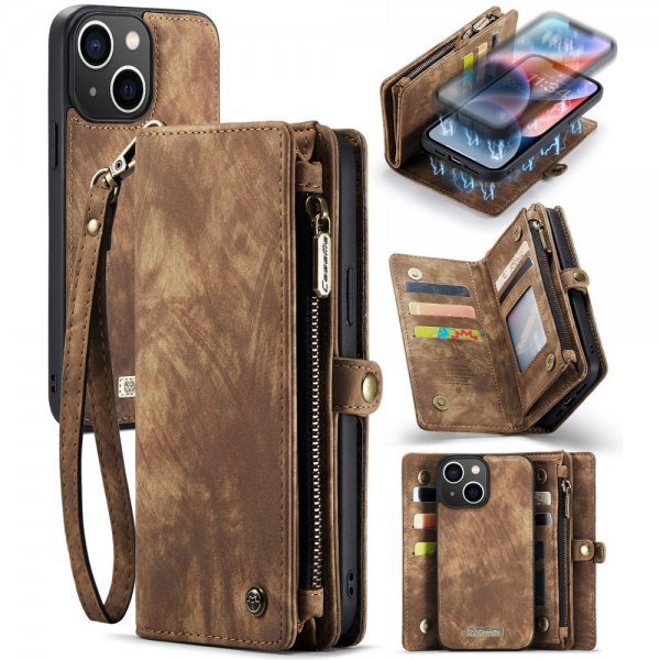 CaseMe iPhone 15 Etui 008 Series Avtakbart Deksel Brun