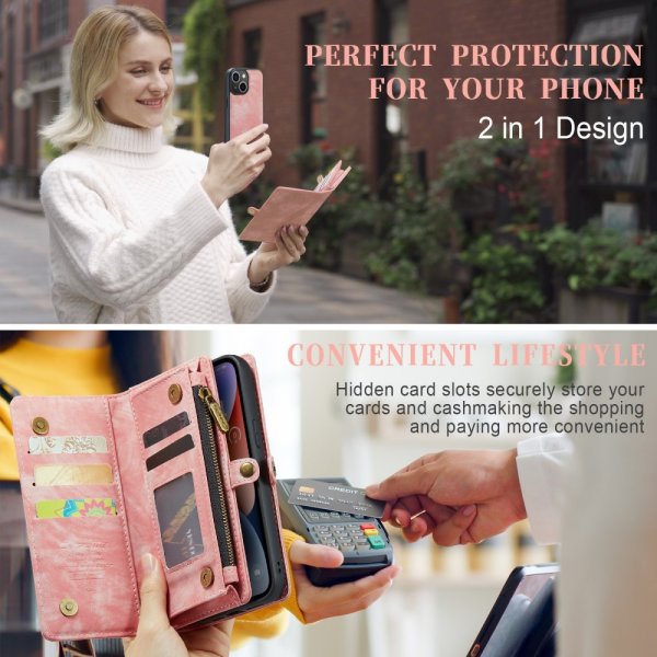 CaseMe iPhone 15 Etui 008 Series Avtakbart Deksel Rosa