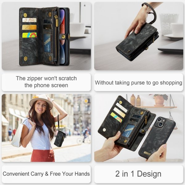CaseMe iPhone 15 Etui 008 Series Avtakbart Deksel Svart