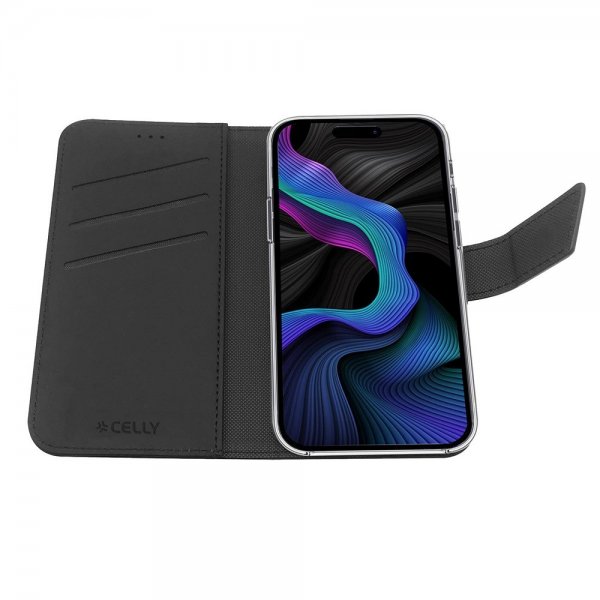 Celly iPhone 15 Etui Wally Wallet Case Svart