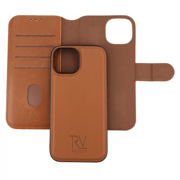 Rvelon iPhone 15 Etui Detachable Wallet Case Brun