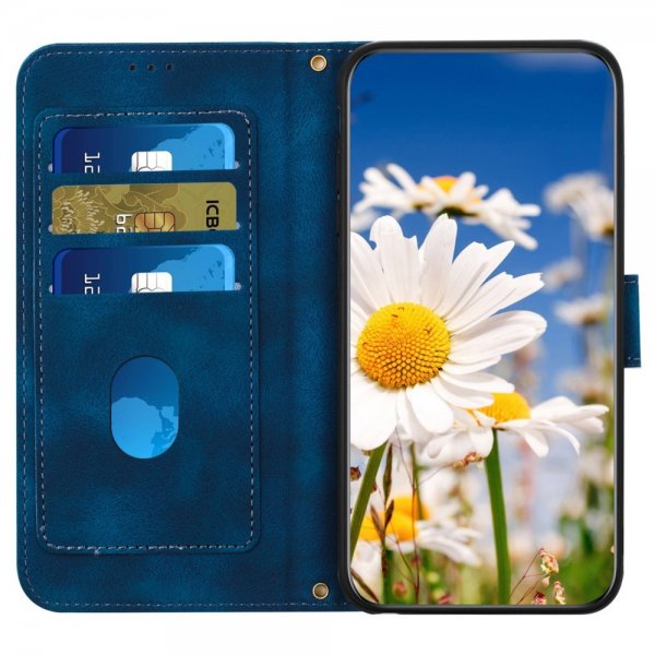 iPhone 15 Plus Etui Blomstermønster Mørkeblå