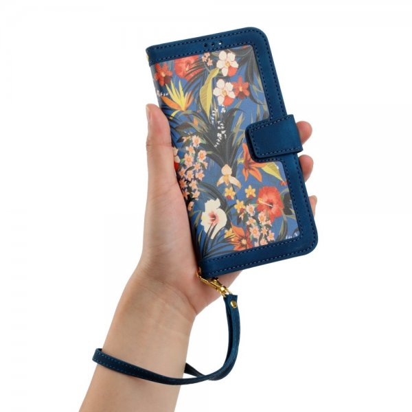 iPhone 15 Plus Etui Blomstermønster Mørkeblå
