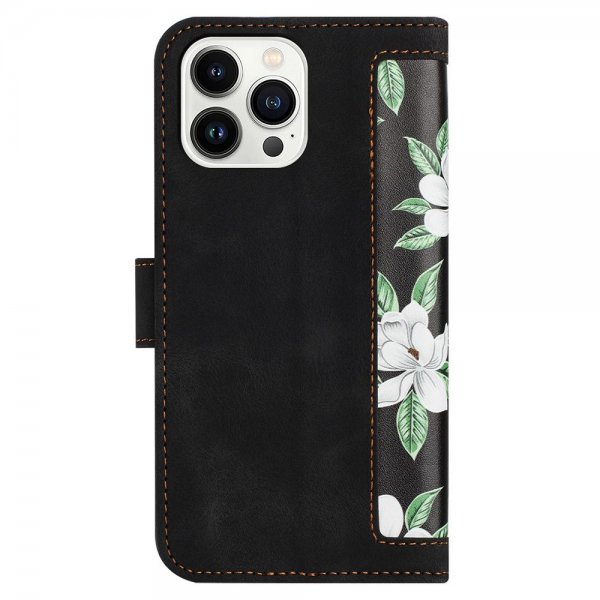 iPhone 15 Plus Etui Blomstermønster Svart