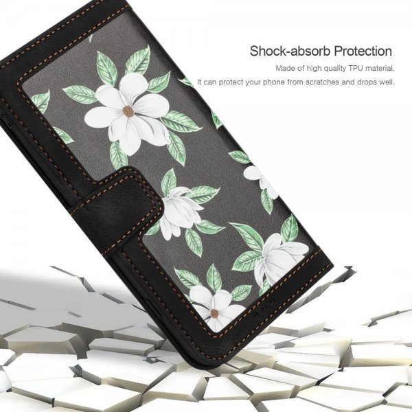 iPhone 15 Plus Etui Blomstermønster Svart