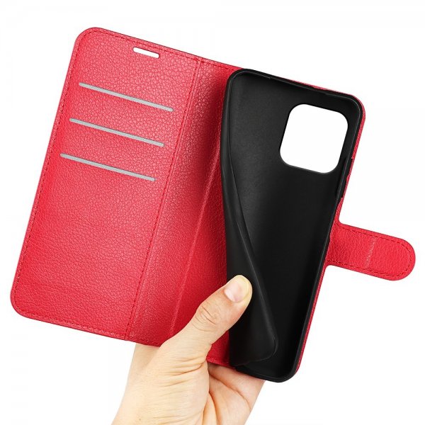 iPhone 15 Plus Etui Litchi Rød