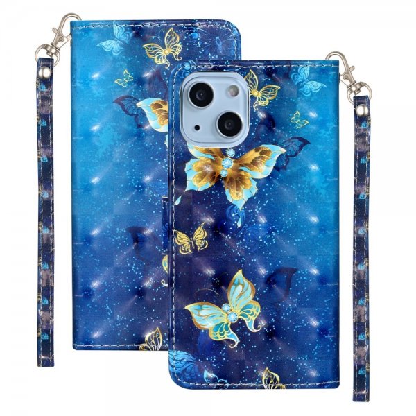 iPhone 15 Plus Etui Motiv Blått Gull Sommerfugler