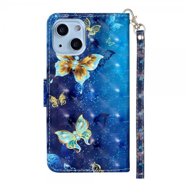 iPhone 15 Plus Etui Motiv Blått Gull Sommerfugler