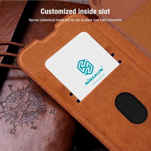 Nillkin iPhone 15 Plus Etui Qin Pro Series Brun