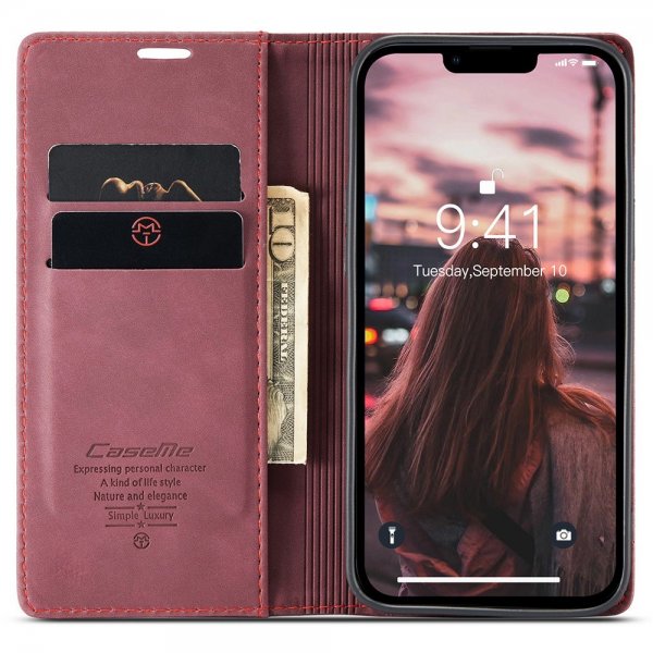 CaseMe iPhone 15 Plus Etui Retro Flip Rød