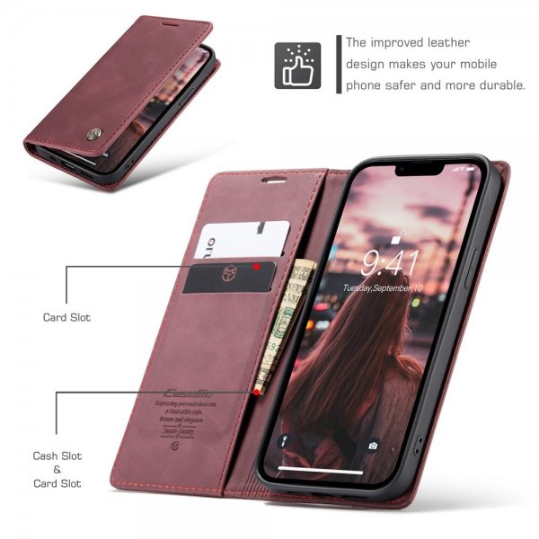 CaseMe iPhone 15 Plus Etui Retro Flip Rød