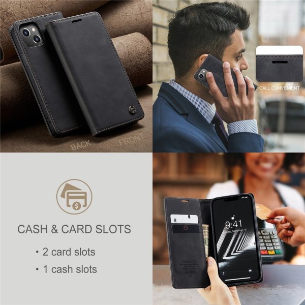 CaseMe iPhone 15 Plus Etui Retro Flip Svart