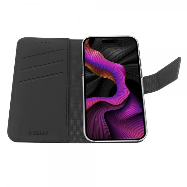 Celly iPhone 15 Plus Etui Wally Wallet Case Svart