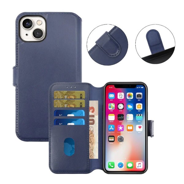Rvelon iPhone 15 Plus Etui Ekte Skinn Blå