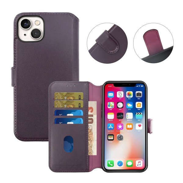 Rvelon iPhone 15 Plus Etui Ekte Skinn Lilla