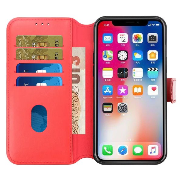 Rvelon iPhone 15 Plus Etui Ekte Skinn Rød
