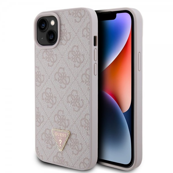 Guess iPhone 15 Plus Deksel 4G Metal Triangle Strass Rosa