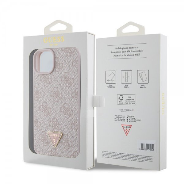 Guess iPhone 15 Plus Deksel 4G Metal Triangle Strass Rosa