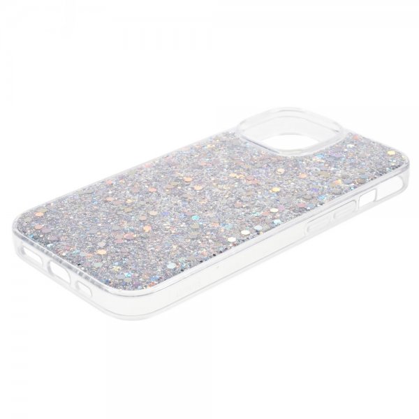 iPhone 15 Plus Deksel Glitterpaljetter Sølv