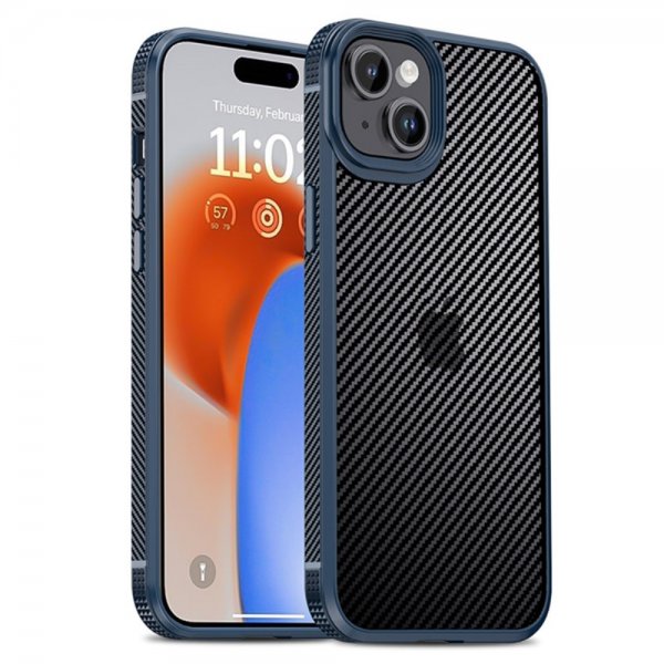 Ipaky iPhone 15 Plus Deksel Karbonfibermønster Blå