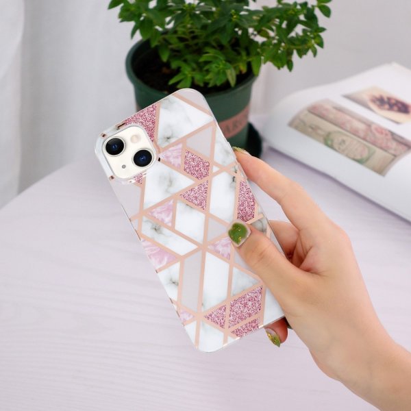 iPhone 15 Plus Deksel Marmormønster Rosa Grå