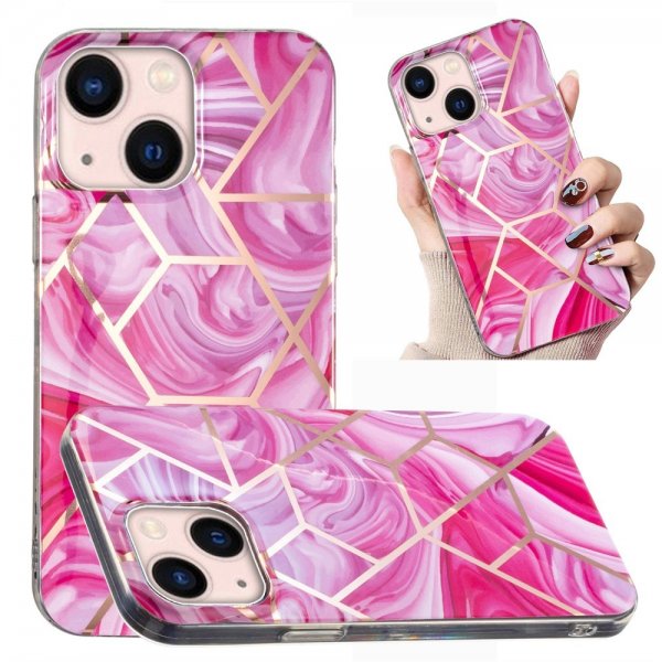 iPhone 15 Plus Deksel Marmormønster Rosa Rød
