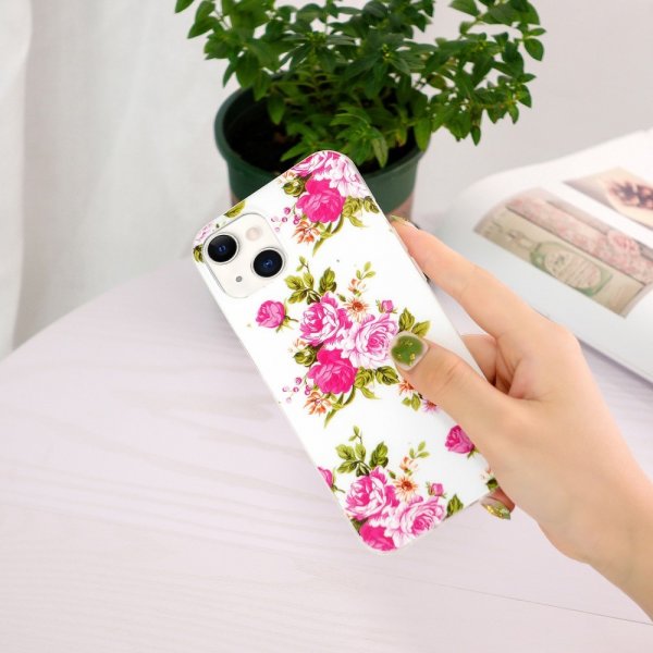 iPhone 15 Plus Deksel Motiv Rosor Hvit