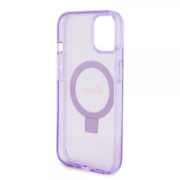 Guess iPhone 15 Plus Deksel Ring Stand Glitter MagSafe Lilla