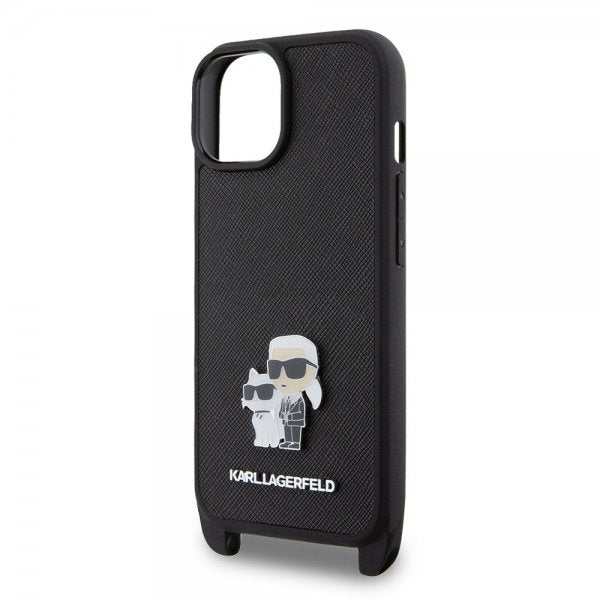 Karl Lagerfeld iPhone 15 Plus Deksel Saffiano Karl & Choupette Crossbody Svart