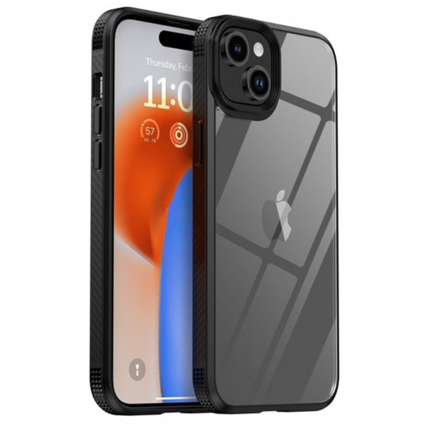Ipaky iPhone 15 Plus Deksel Gjennomsiktig Bakside Svart