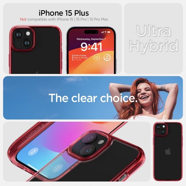 Spigen iPhone 15 Plus Deksel Ultra Hybrid Red Crystal