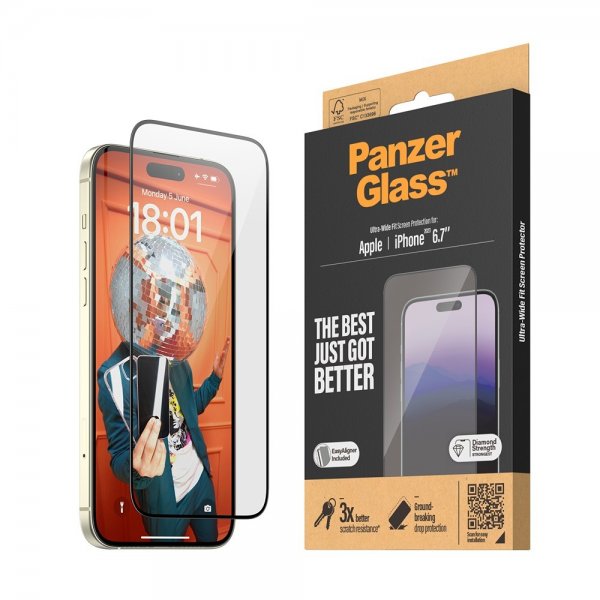 PanzerGlass iPhone 15 Plus Skjermbeskytter Ultra-Wide Fit EasyAligner