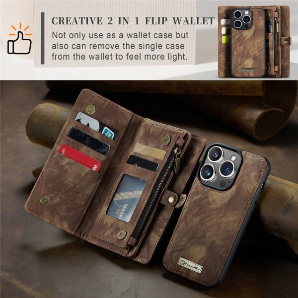 CaseMe iPhone 15 Pro Etui 008 Series Avtakbart Deksel Brun
