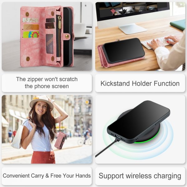 CaseMe iPhone 15 Pro Etui 008 Series Avtakbart Deksel Rosa