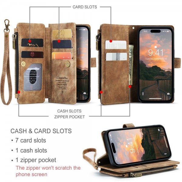 CaseMe iPhone 15 Pro Etui C30 Series Brun