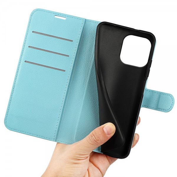 iPhone 15 Pro Etui Litchi Blå