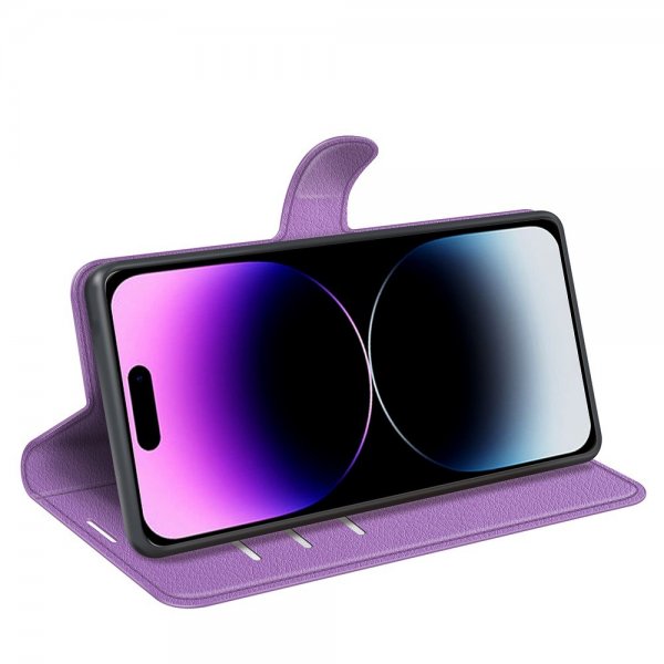iPhone 15 Pro Etui Litchi Lilla