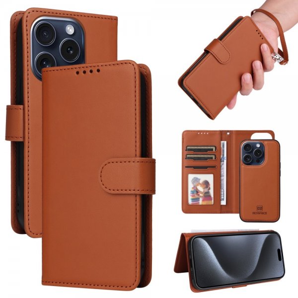 Betopnice iPhone 15 Pro Etui Avtagbart Deksel 005 Brun