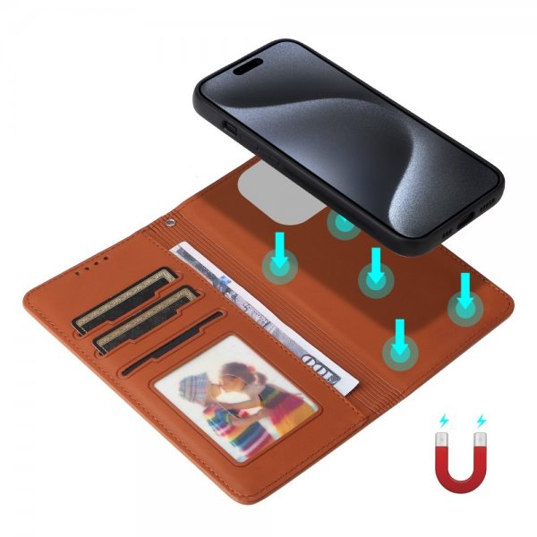 Betopnice iPhone 15 Pro Etui Avtagbart Deksel 005 Brun