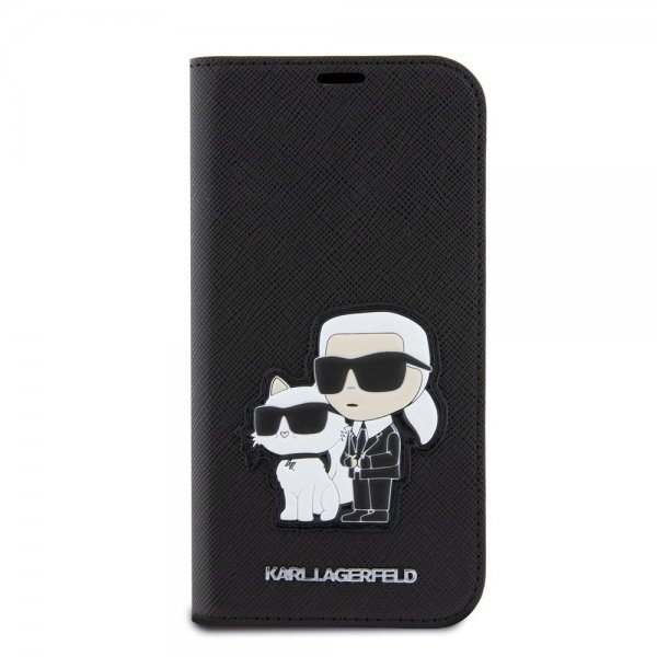 Karl Lagerfeld iPhone 15 Pro Etui NFT Karl & Choupette Patch Saffiano Svart
