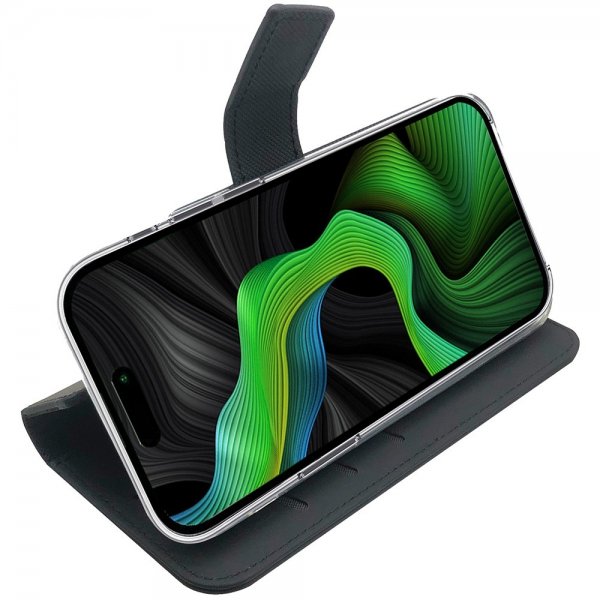 Celly iPhone 15 Pro Etui Wally Wallet Case Svart