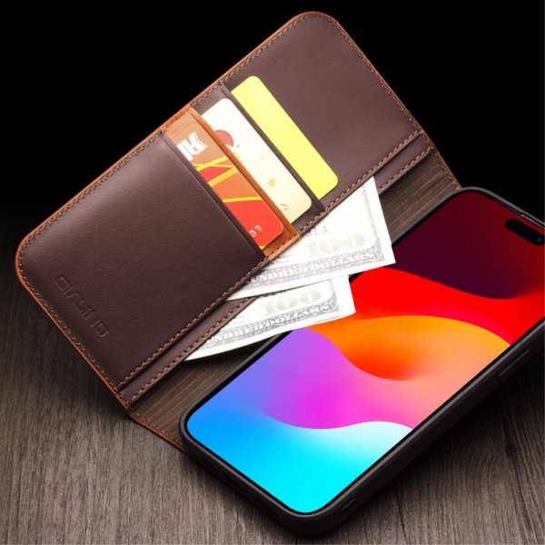 Qialino iPhone 15 Pro Max Etui Brun