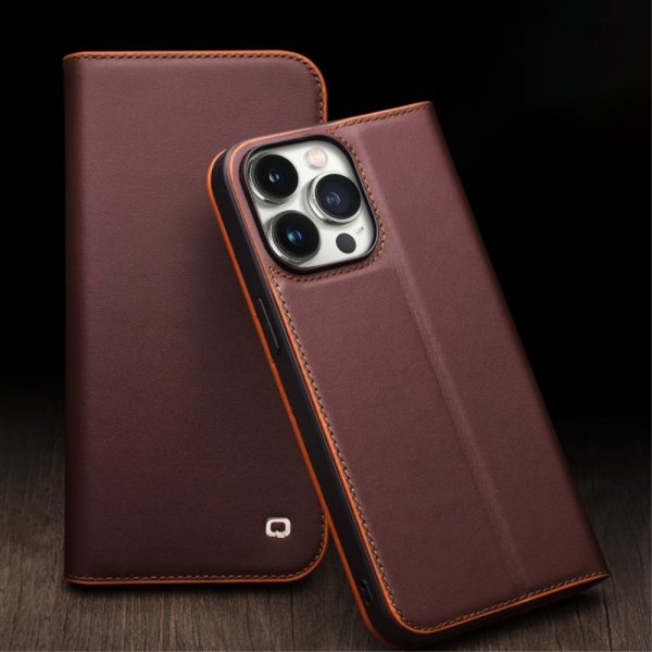 Qialino iPhone 15 Pro Max Etui Brun