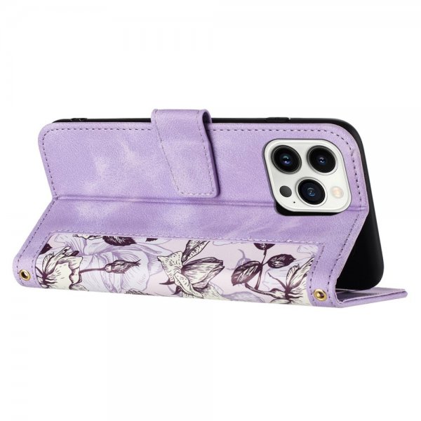 iPhone 15 Pro Max Etui Blomstermønster Lilla